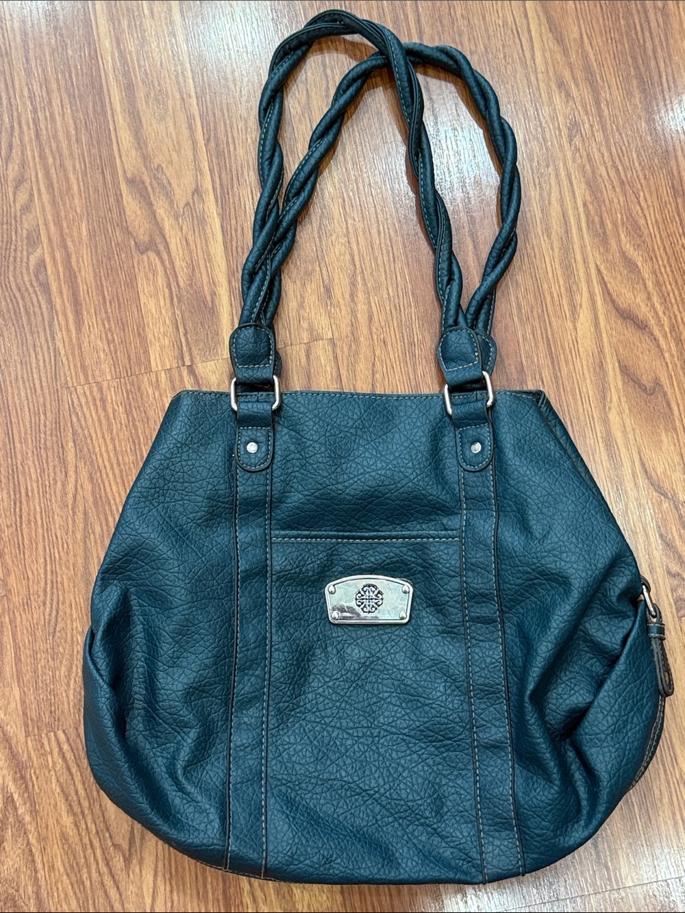 Braided Handle Hobo Shoulder Bag! Blue/Teal. Slot out. 3 Large Compartments!
